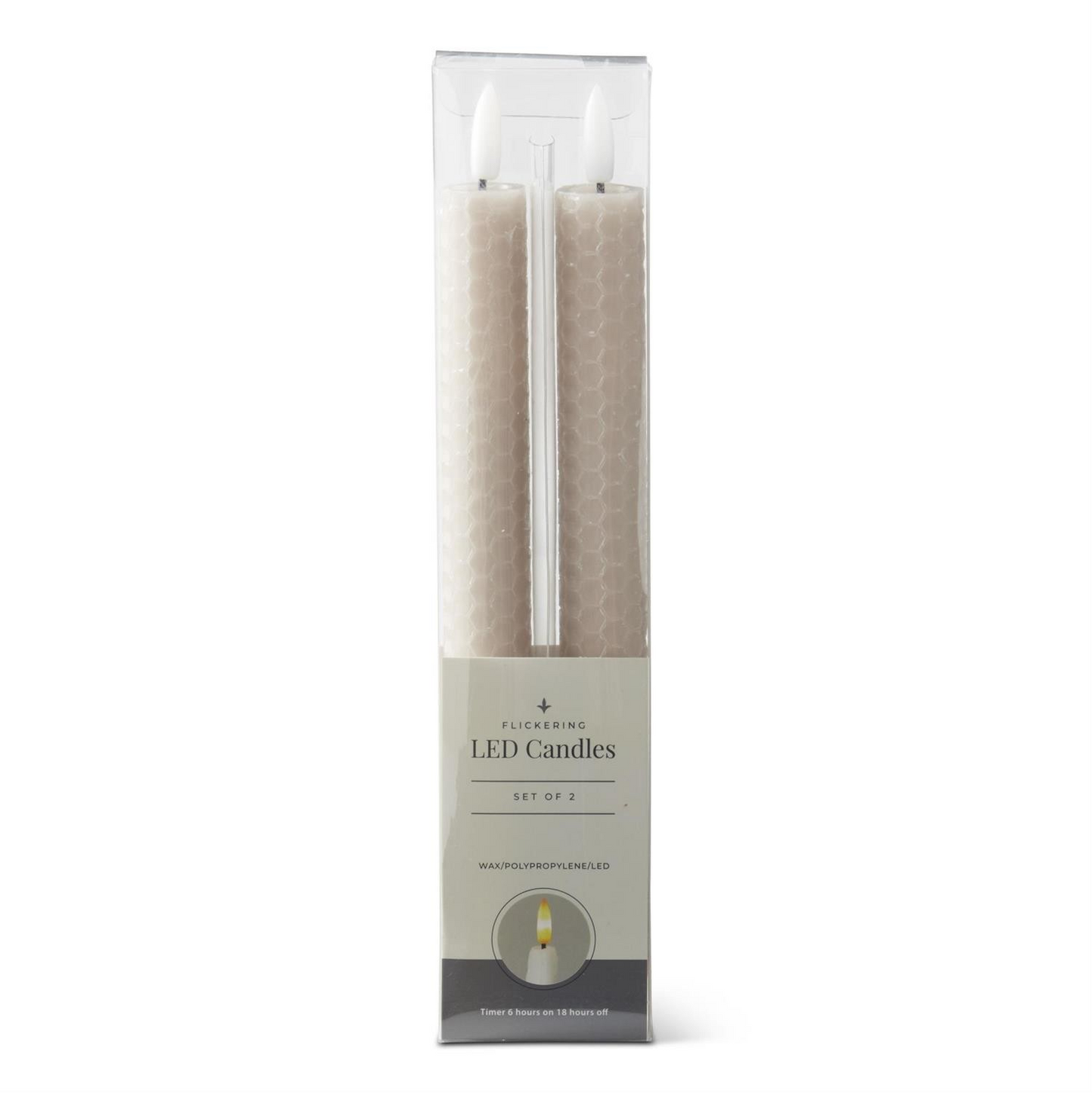 Set of 2 9.75 Inch Taupe Honeycomb LED Taper Candles w/Timer
