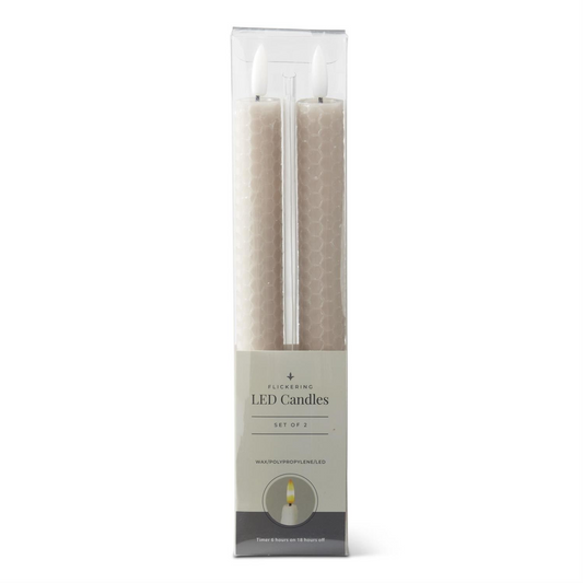 Set of 2 9.75 Inch Taupe Honeycomb LED Taper Candles w/Timer