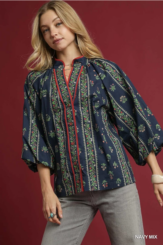 Mix Navy Floral Boho Blouse