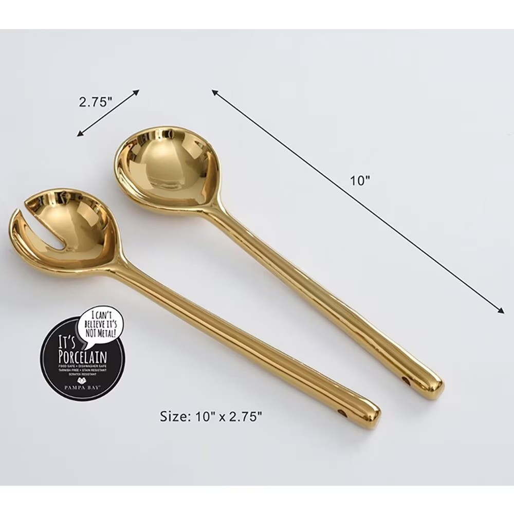 Pampa Bay Madera 10" Rectangular Salad Servers in Gold