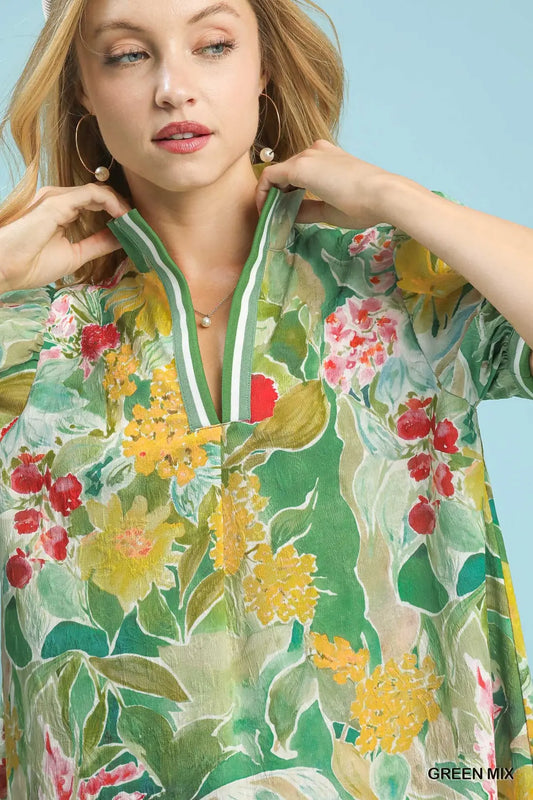 Jacquard Bloomscape Print Mini Dress