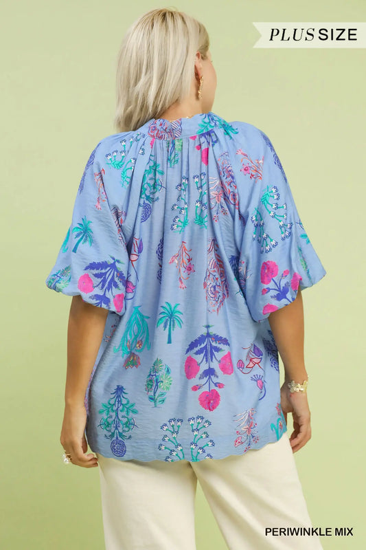 Floral Encyclopedia Print Blouse