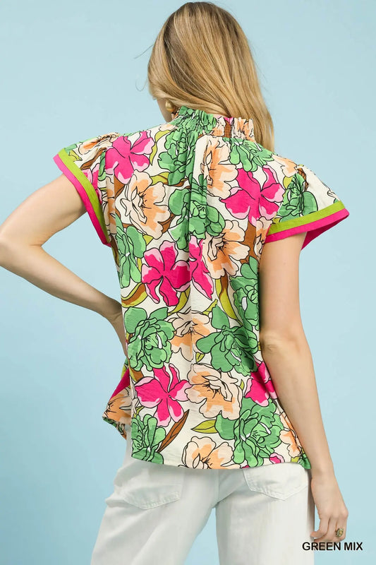 Floral Print Blouse with Contrast Trim