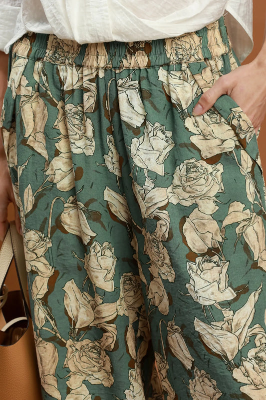 Sage Mix Scallop Hem Wide Leg Pants