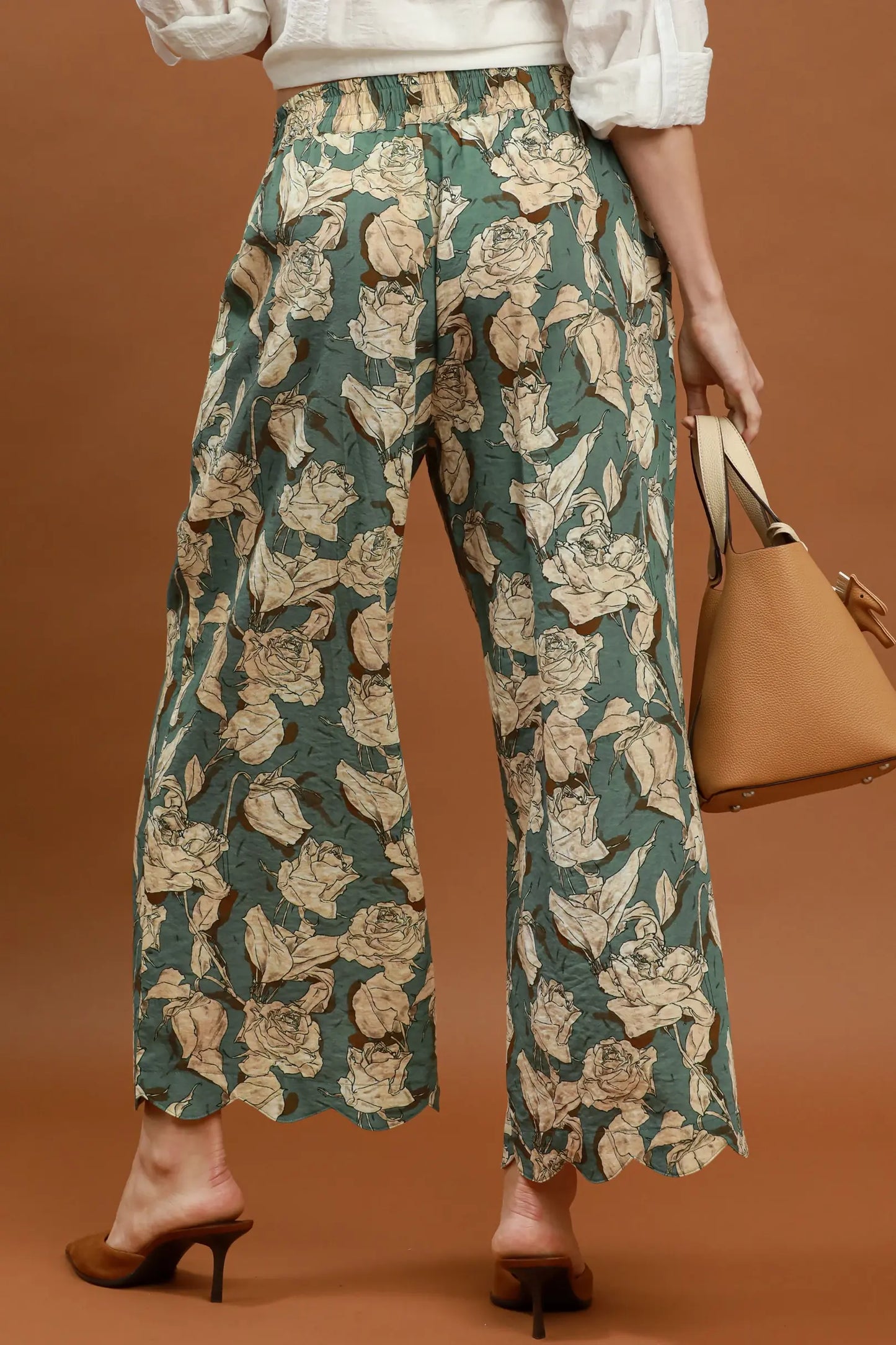 Sage Mix Scallop Hem Wide Leg Pants