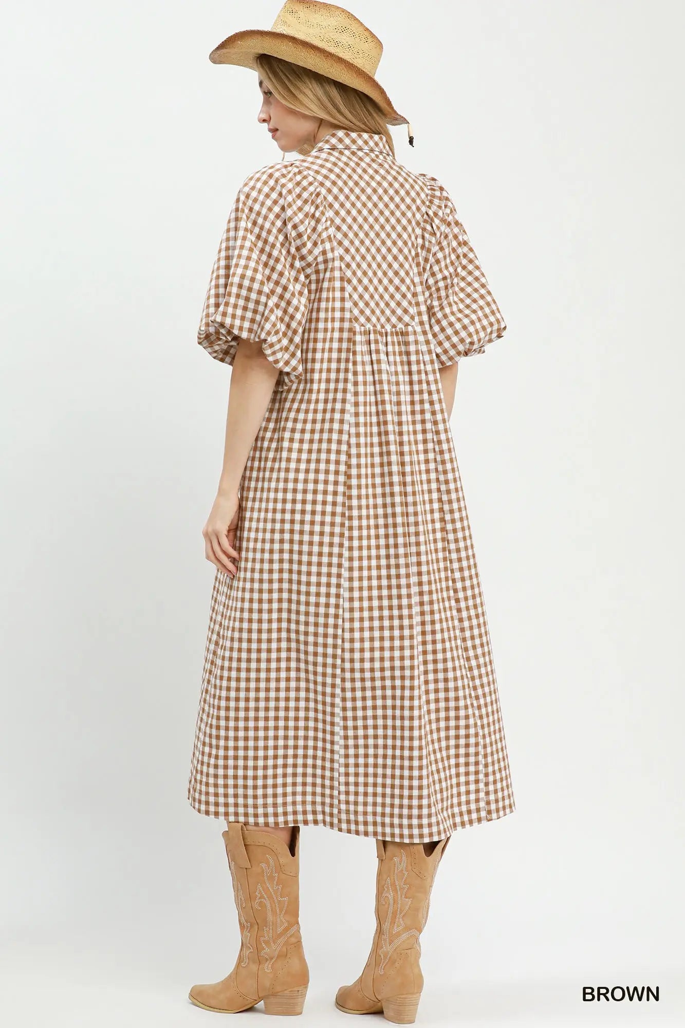 Mocha Gingham Midi Dress