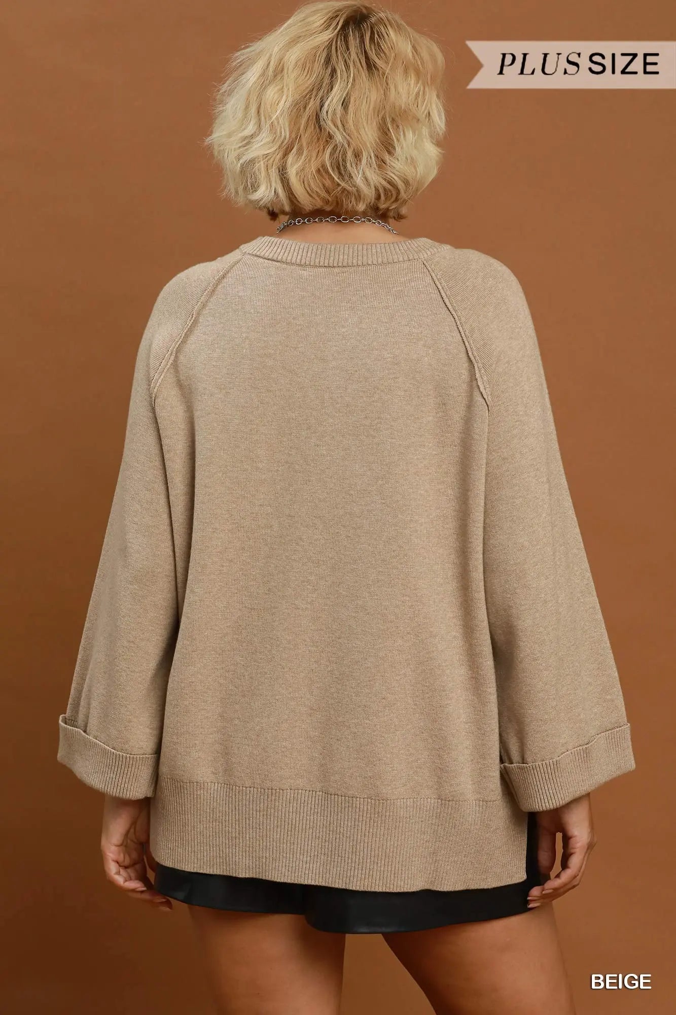 Beige Crewneck Pullover Sweater Knit Top