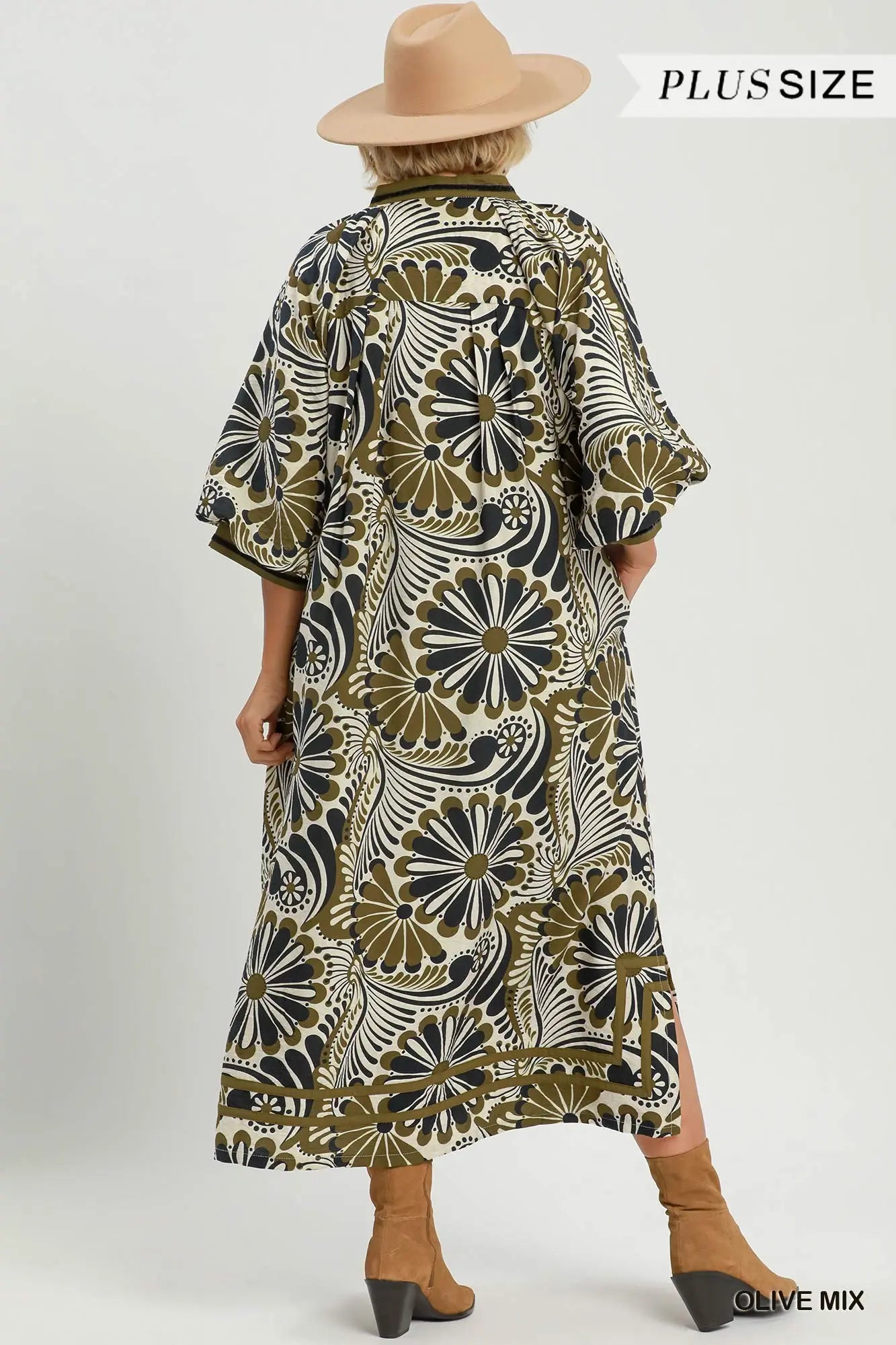 Olive Mix Abstract Midi Dress