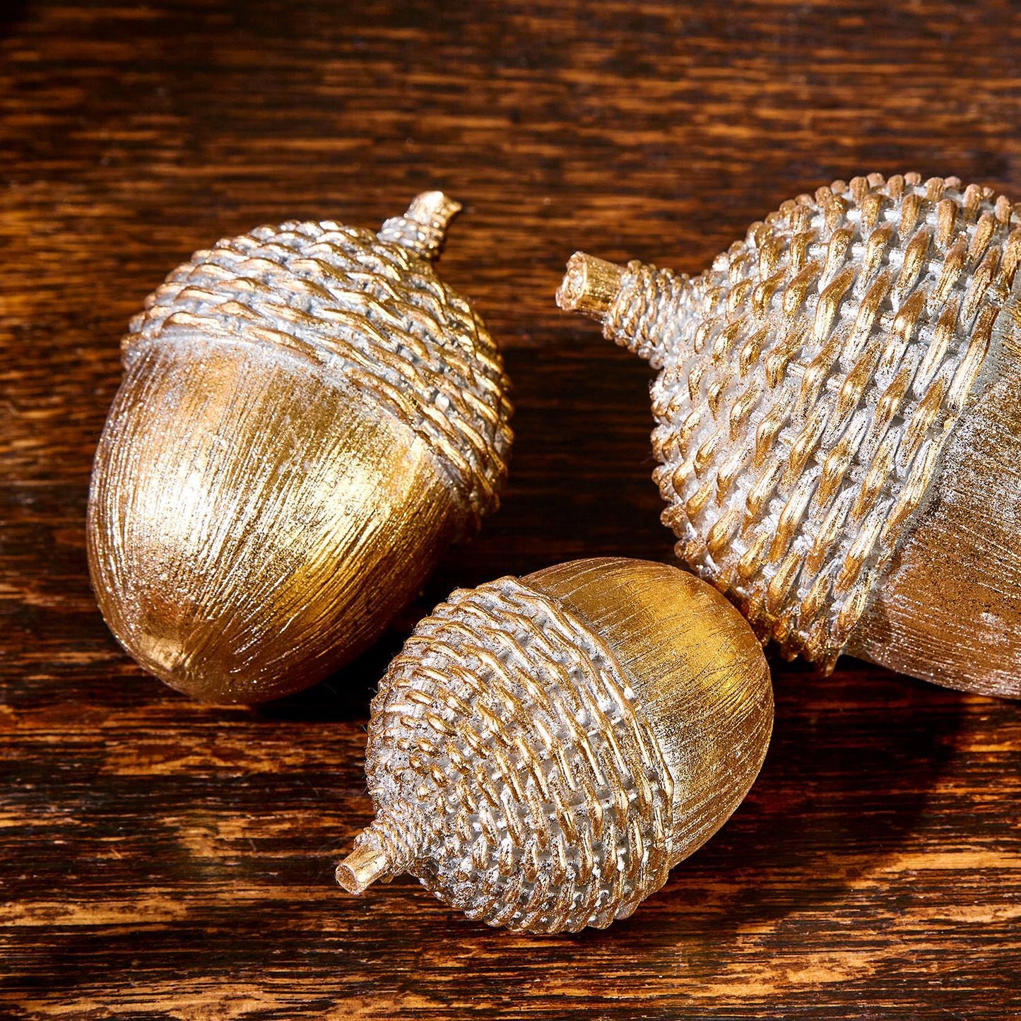 Gold Acorn Decor with Basket Weave Pattern - Small