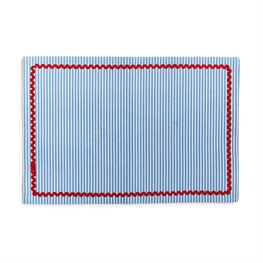 Double-Sided Fabric Placemat-Red, White and Bloom-Set of 4