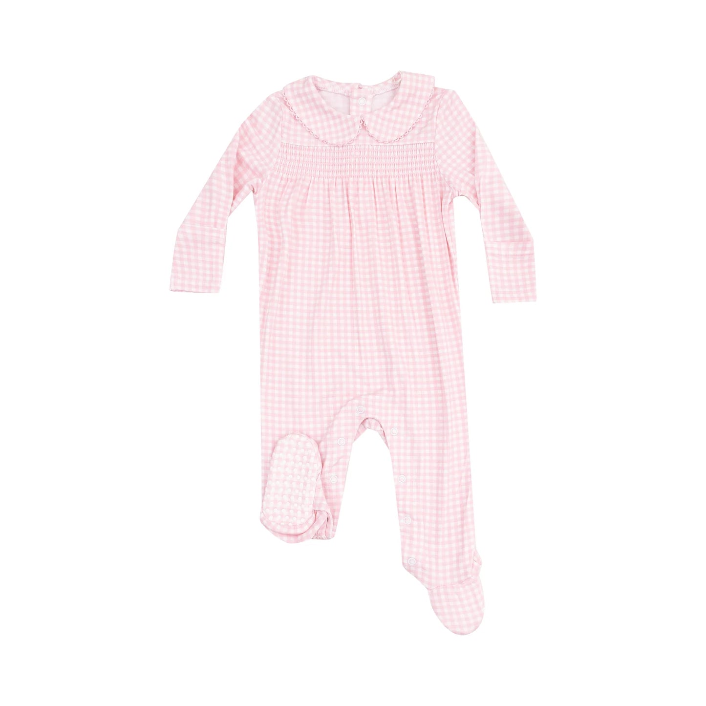Smocked Peter Pan Footie Mini Gingham Pink