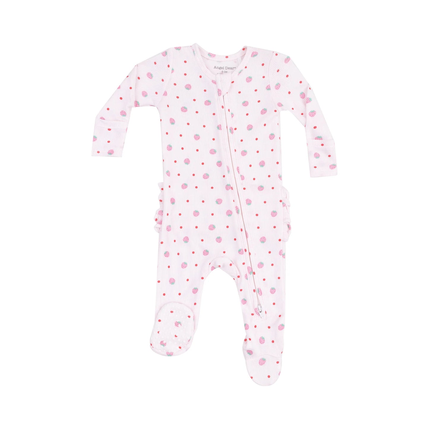 . 2 Way Zipper Ruffle Back Footie - Strawberry Swiss Dot-