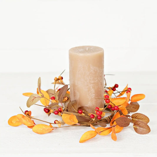 4in Candle Ring-Fall Mix Leave with Bittersweets-