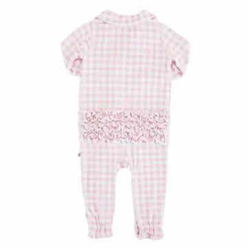 Pink Gingham Peter Pan Collar Zipper Footie