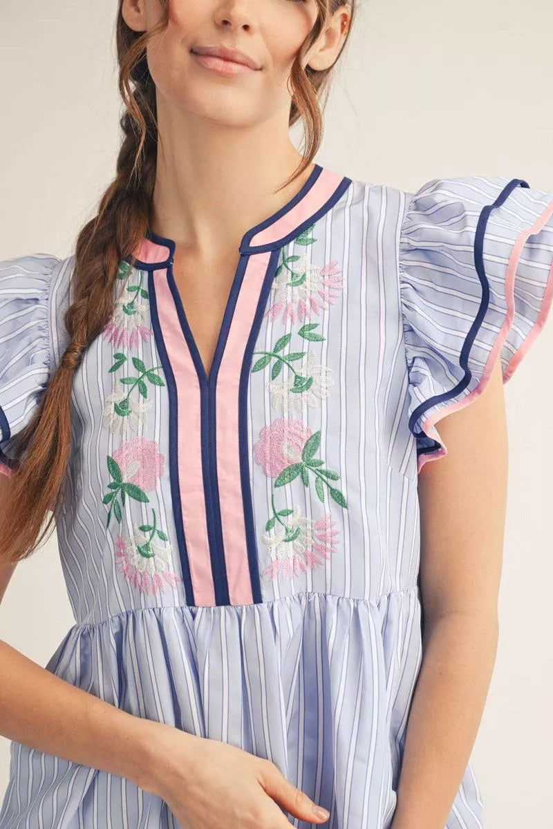 Embroidered Bodice Midi Dress