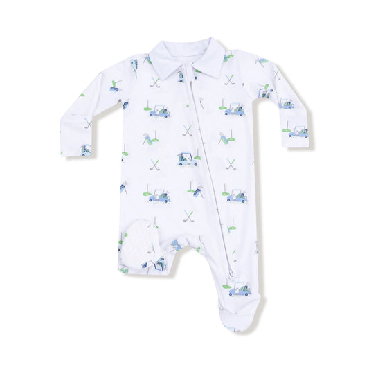 Baby Golf Carts Polo 2 way Zipper Footie  - Blue