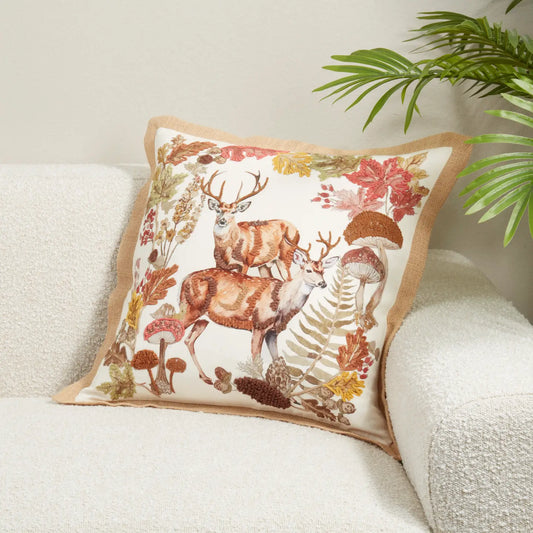 Embroidered Deer Throw Pillow