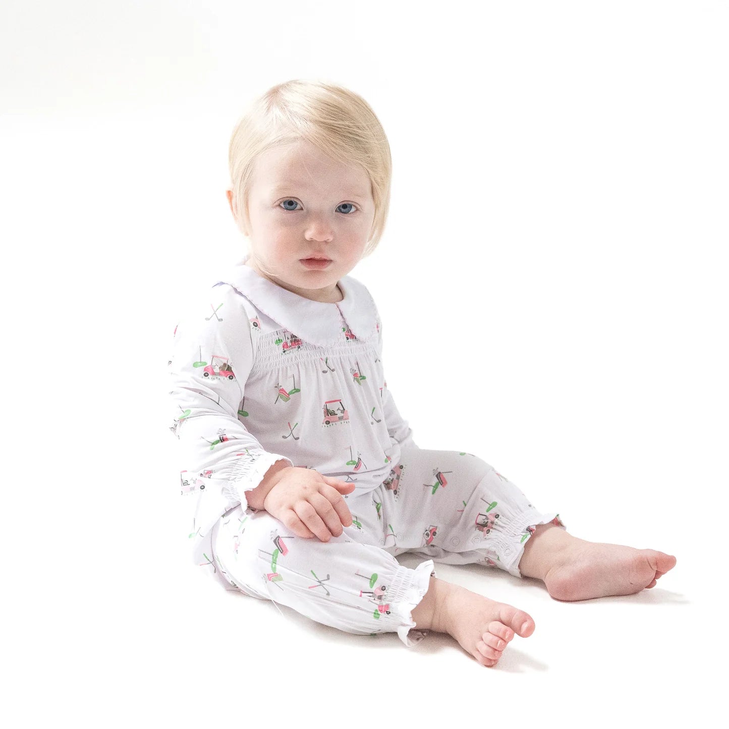 Baby Golf Carts - Pink - Smocked Romper