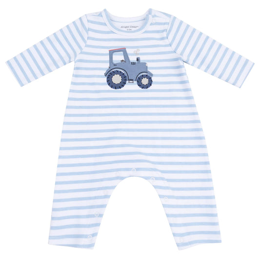 Angel Dear LS Snap Shoulder Romper with Tractor Applique