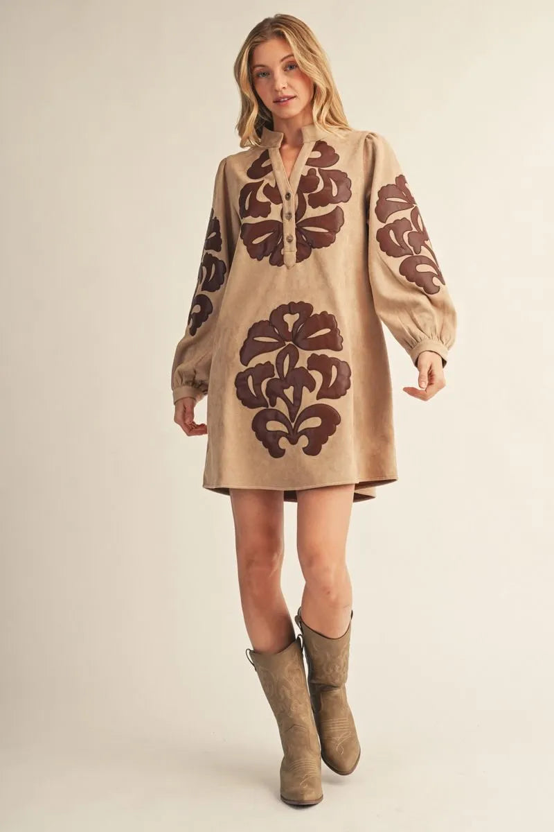 Taupe Faux Suede & Leather Dress