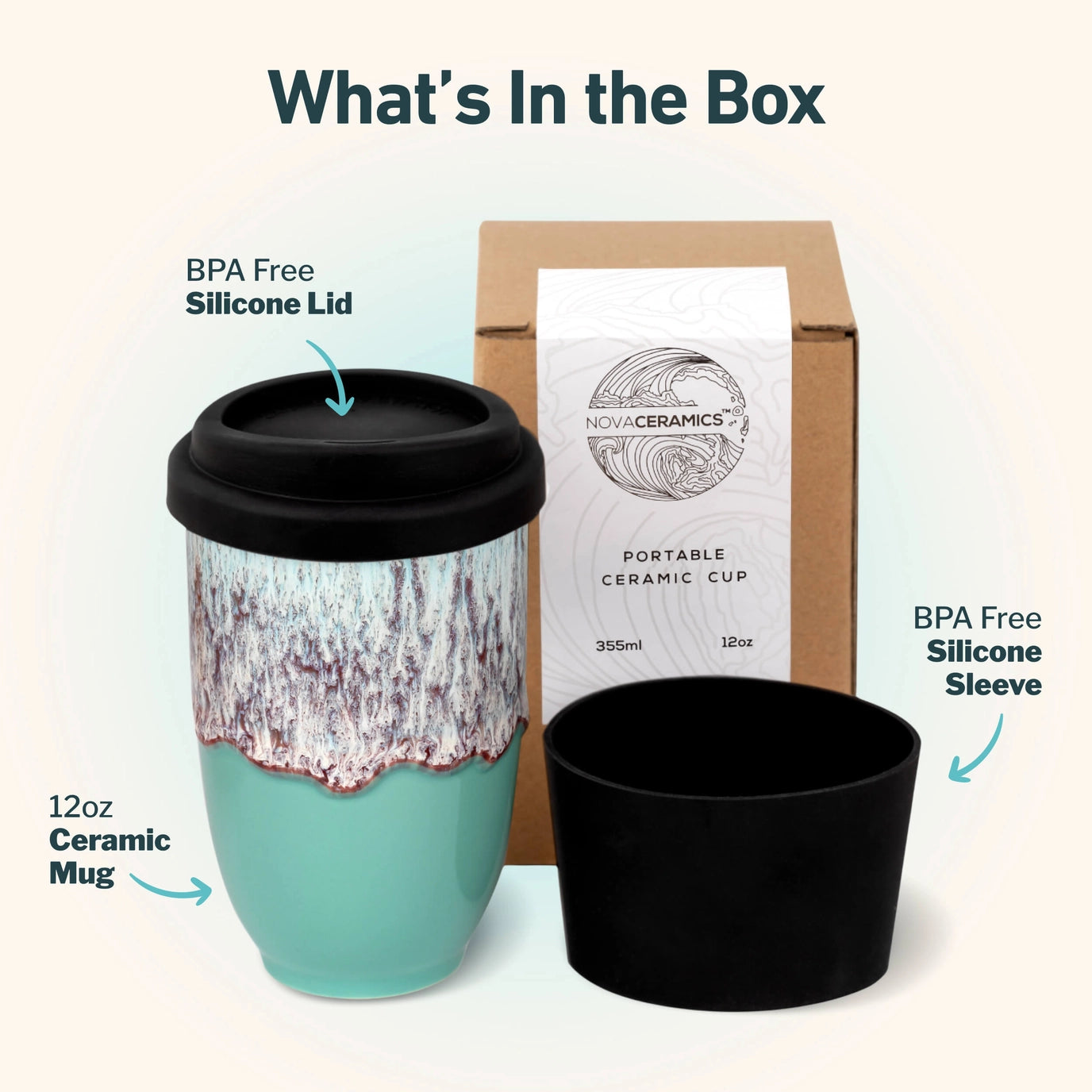 Teal Ceramic Travel Mug 12 oz