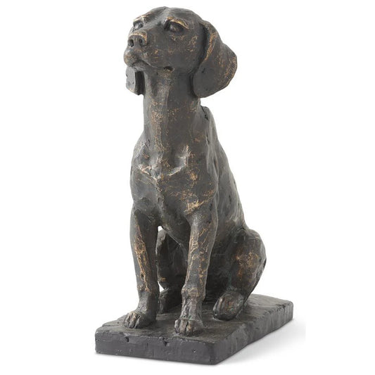 Resin Patina Sitting Dog on Black Base