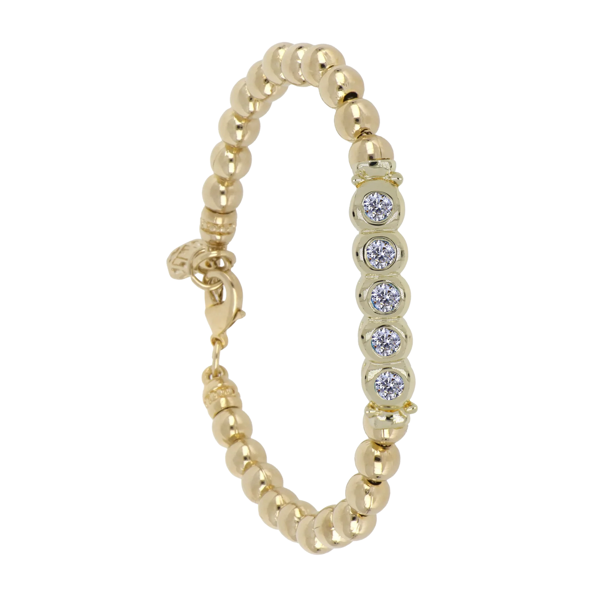 Beaded Collection 5 Stone Bracelet 7.25" Gold