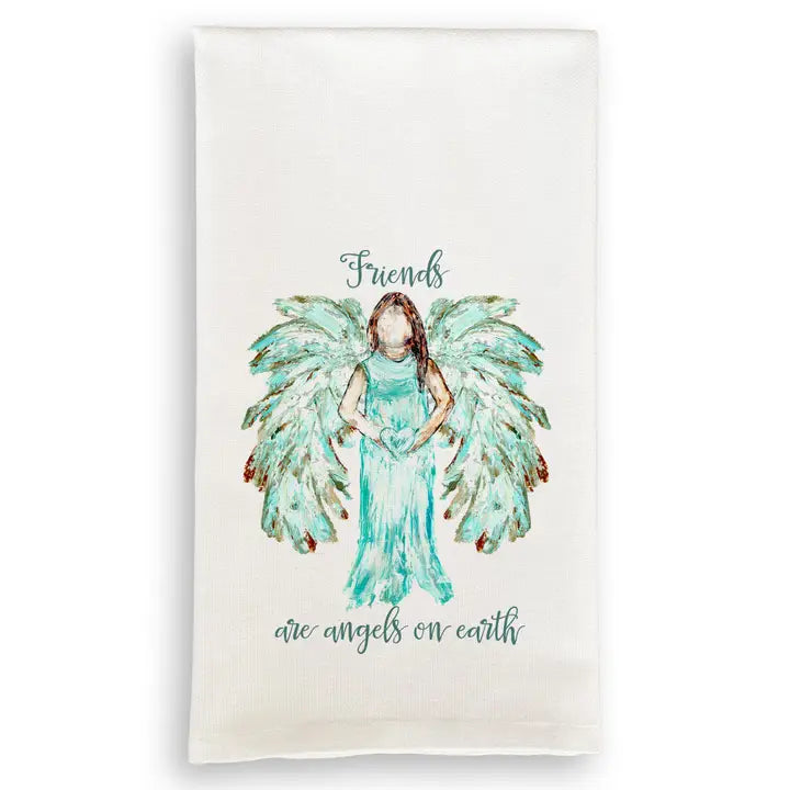 Friends Are Angels on Earth Tea Towel
