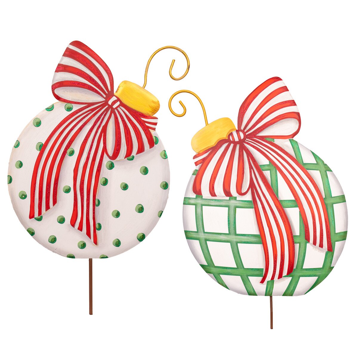 Set of 2 Red, White and Green Yard Ornaments