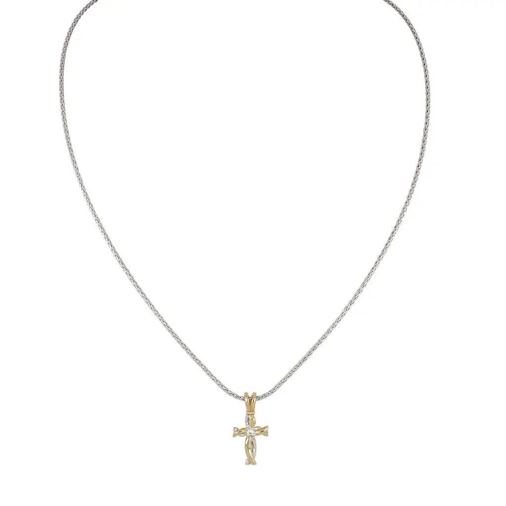Two Tone Small Twist Cross Necklace
