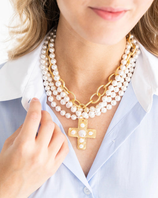 Susan Shaw Pearl Cross Multi-Strand Necklace 3731C