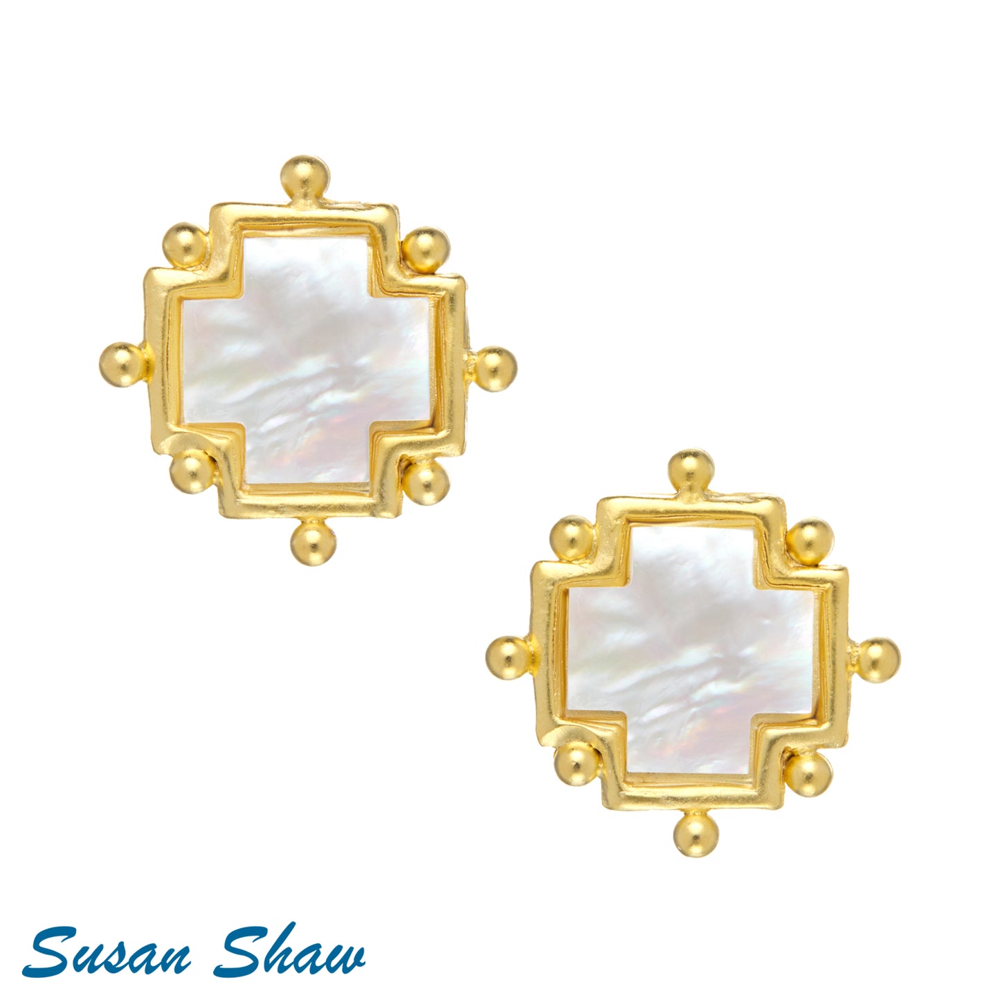 Susan Shaw Mother of Pearl Cross Earrings 1874G