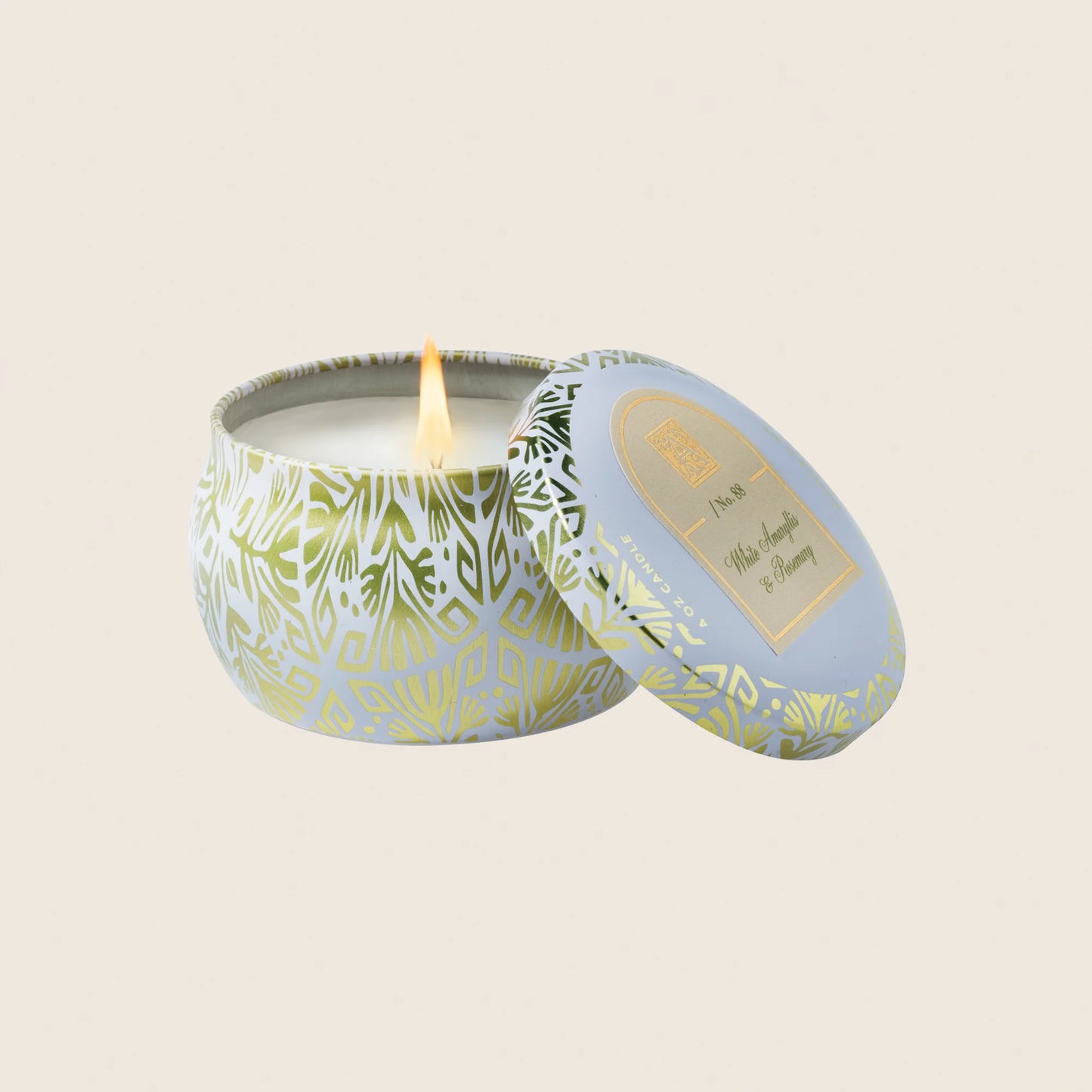 White Amaryllis & Rosemary - Printed Travel Tin Candle