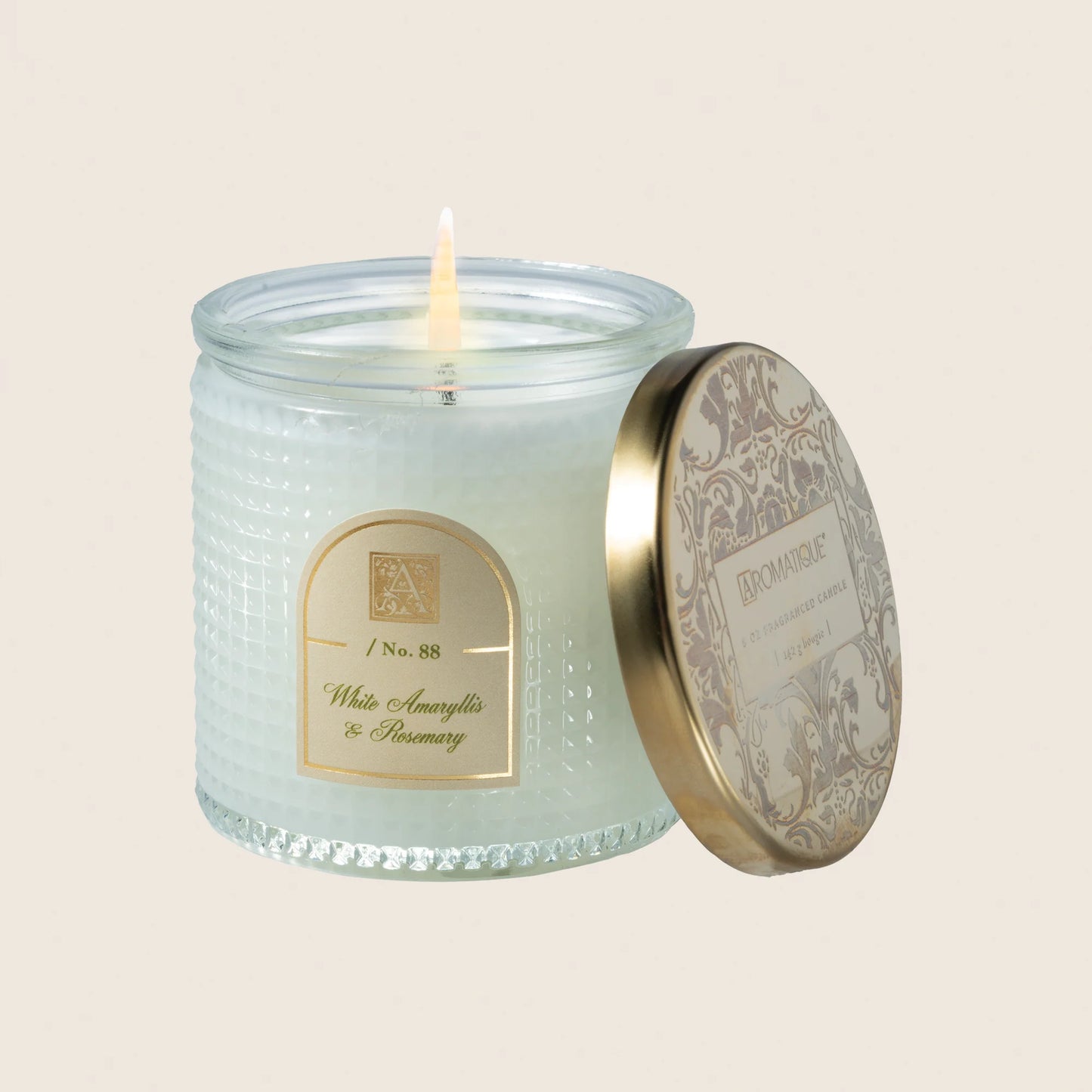 White Amaryllis & Rosemary - Textured Glass Candle
