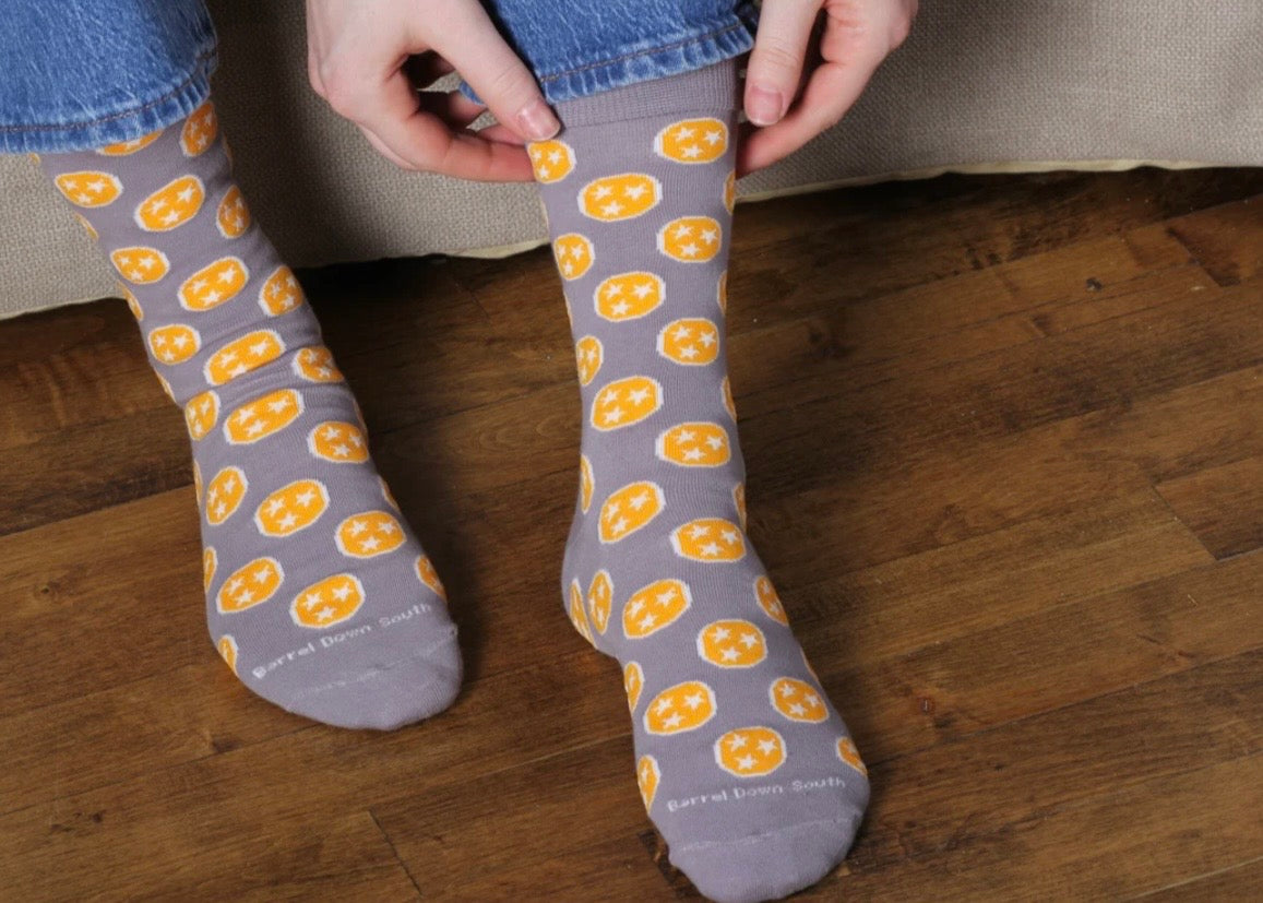 Gray and Orange Tri- Star Socks