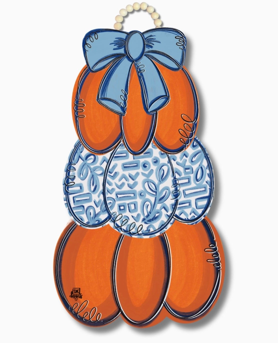 Blue & White Pumpkin Stack Door Hanger