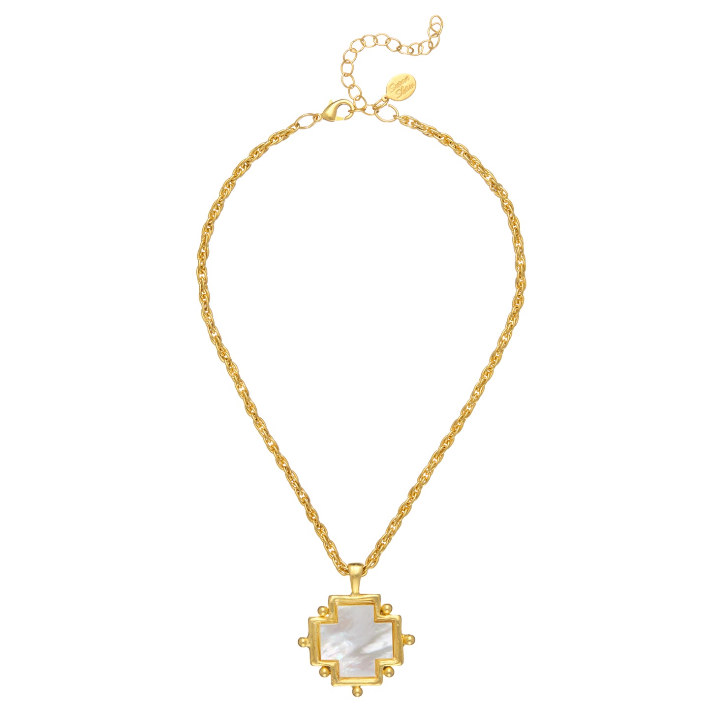 Gold Necklace with Mother of Pearl Cross Pendant 3874G