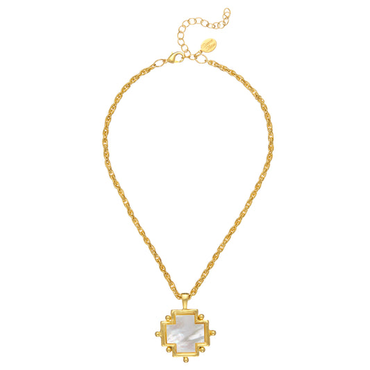 Gold Necklace with Mother of Pearl Cross Pendant 3874G