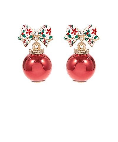 Christmas Ornament Bow Drop Earrings