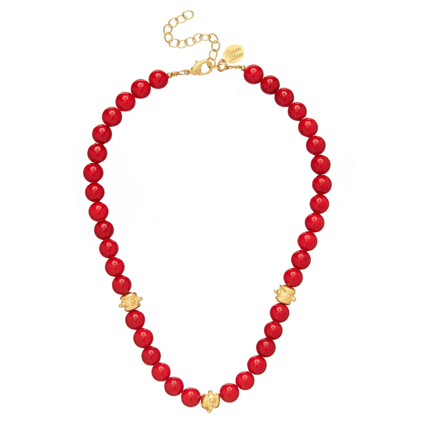 Red Coral and Gold Bead Choker Necklace 3909G