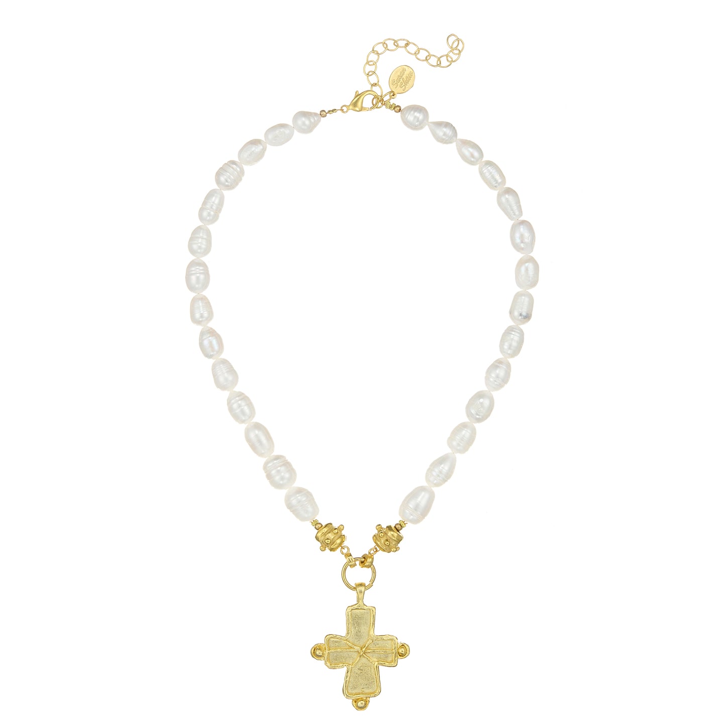 Handcast Gold Cross on Freshwater Pearl Necklace 3913W