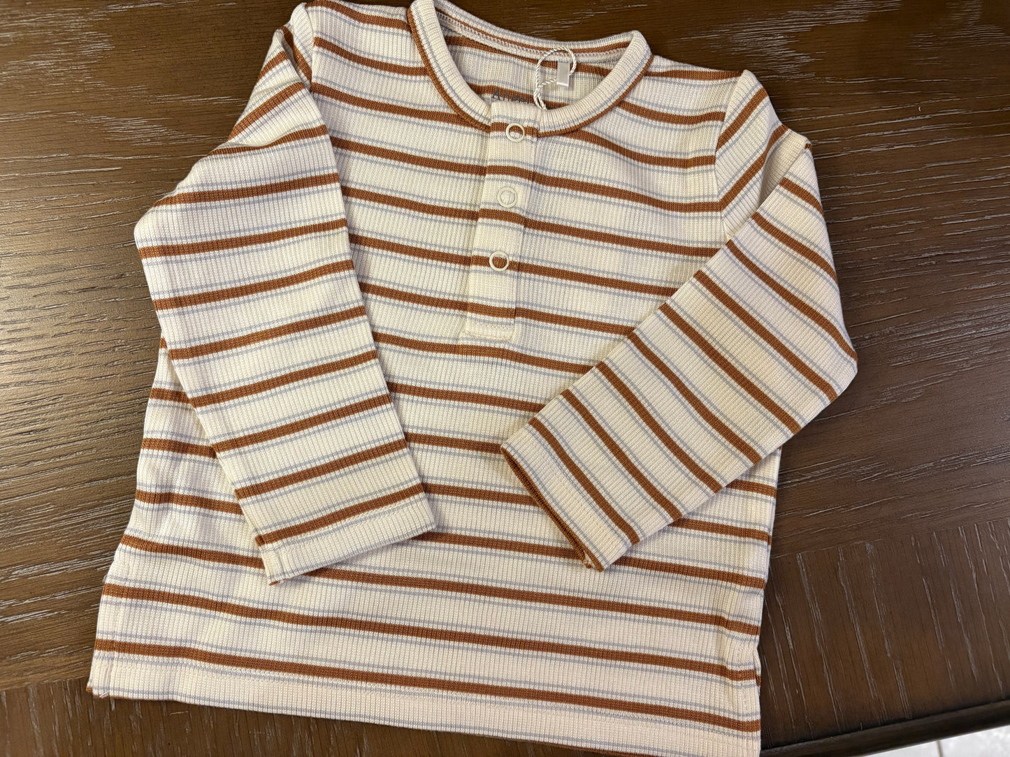 Vintage Brown Stripe Long Sleeve Henley 0-3 months