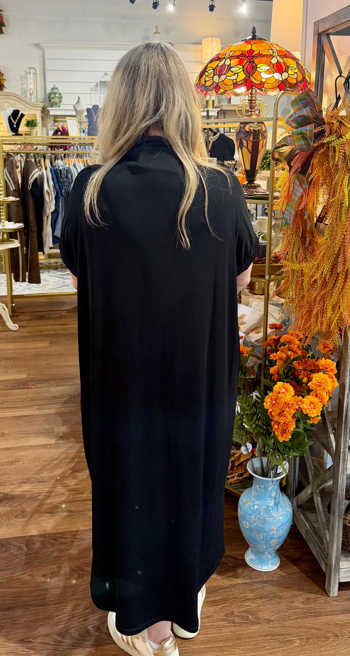 Black Mock Neck Midi Dress