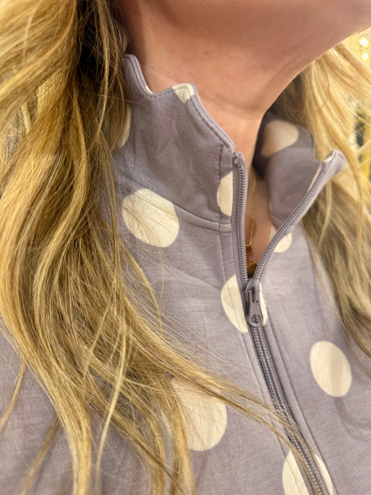 Simply Southern Grey Polka Dot Zip-Up Pullover