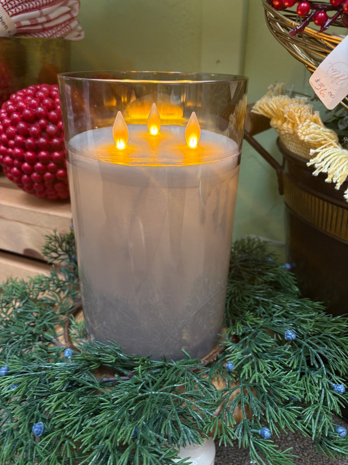 LED Candle in Gray Glass
