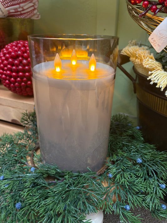 LED Candle in Gray Glass