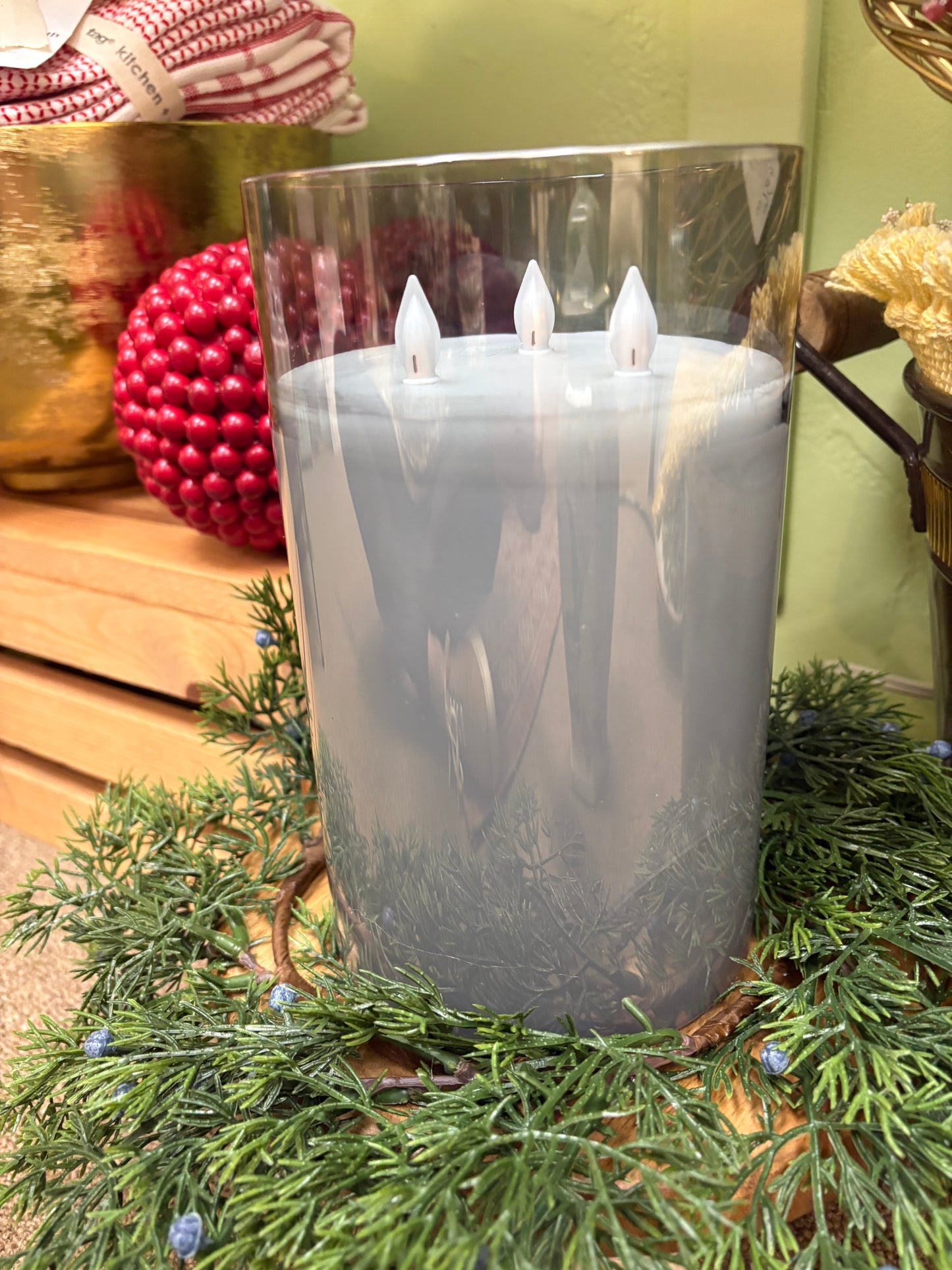 LED Candle in Gray Glass