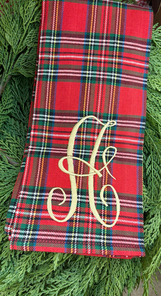 Monogrammed Red Tartan Plaid Towel