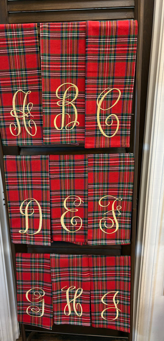 Monogrammed Red Tartan Plaid Towel