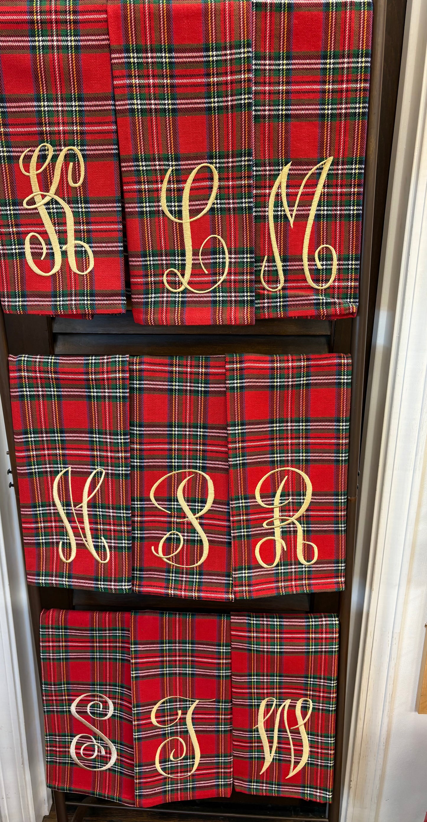 Monogrammed Red Tartan Plaid Towel